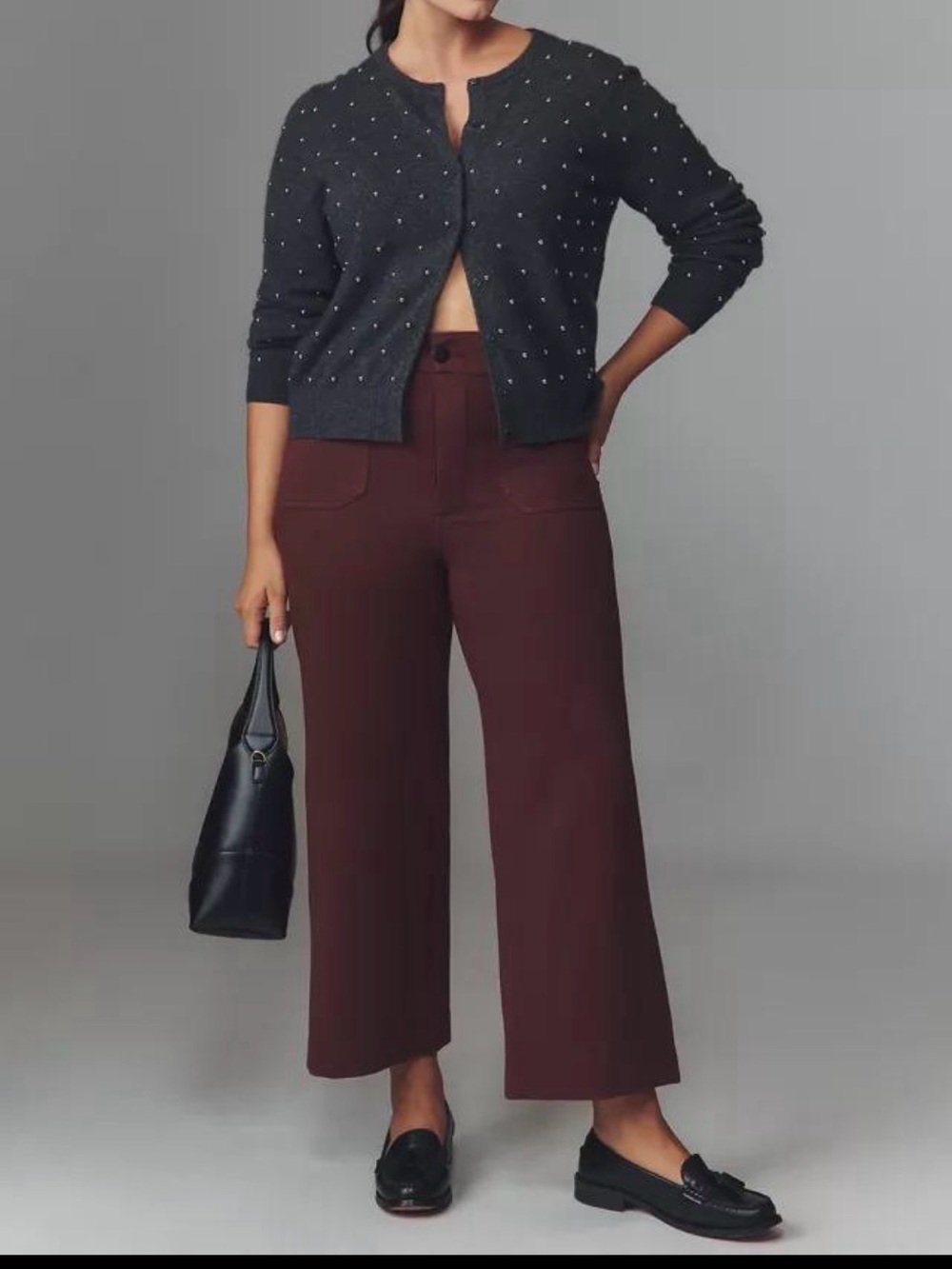 Maeve Colette knit high rise wide leg cropped pants